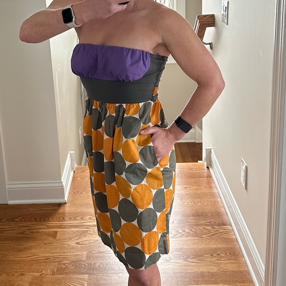 Strapless Anthropologie Hype Sundress polka dots colorful multicolor fit flare - Picture 5 of 14